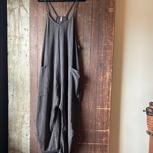 Free People charcoal wide-leg pocket jumpsuit